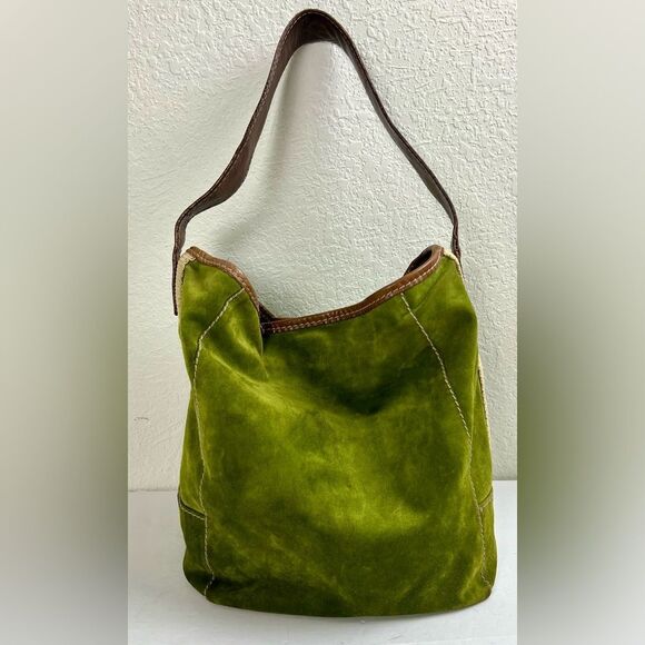 Vintage Ruehl No. 925 Green Suede and Brown Leather Tote - Picture 3 of 14